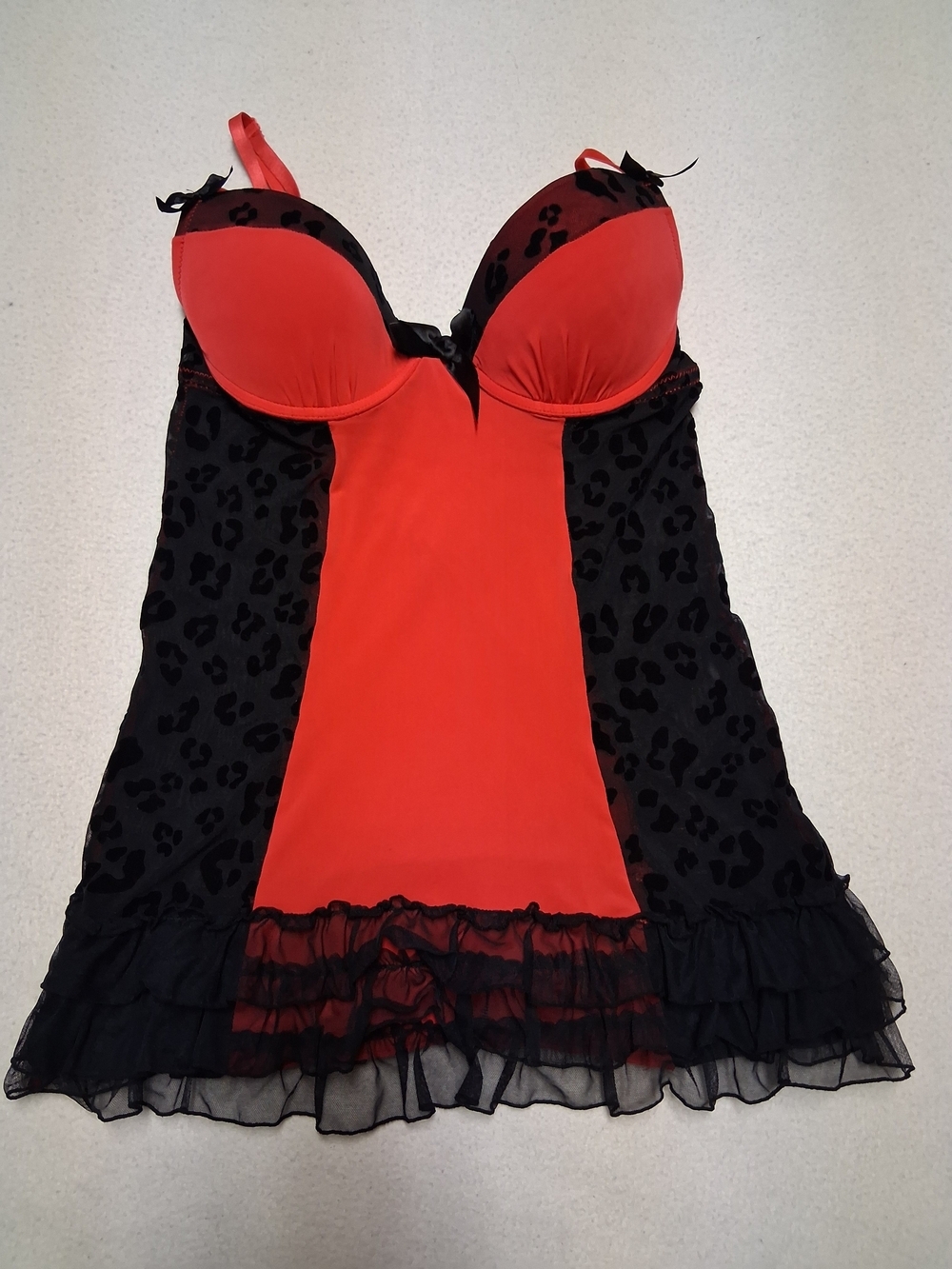 La Vie En Rose Red and Black Leopard-Panel Chemise